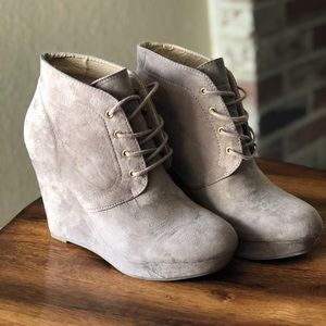 Taupe wedge ankle boots with gold detailing